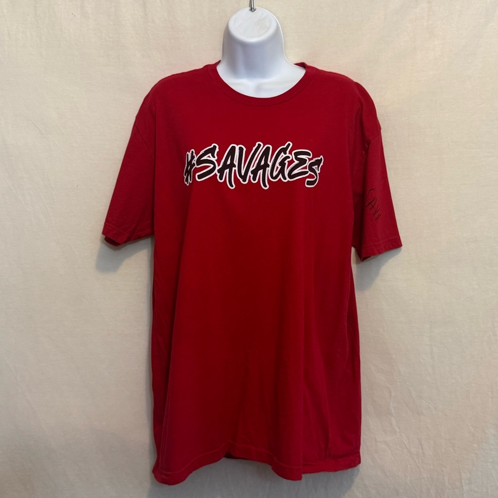 G-32 #Savages Autographed Red & Black‎ Short Sleeve Tee Shirt Size XL